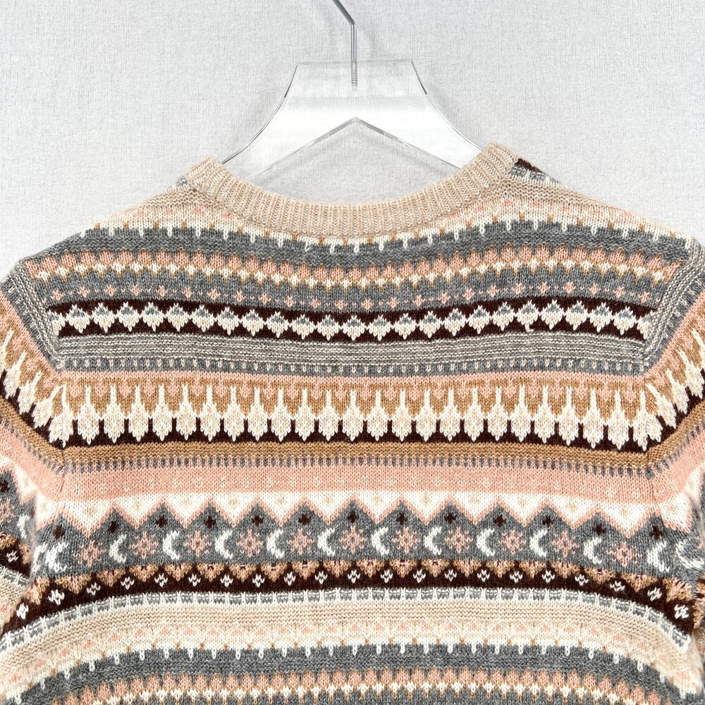 J CREW Fair Isle Cropped Crewneck Sweater Womens XS Cream Gray Brown Wool Blend - Picture 6 of 14